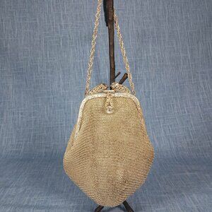 1940's Vintage Silver Toned Metal Mesh Evening Bag Tagged US Zone Germany